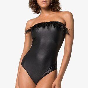 NWT OSEREE Pumage‎ Feather-Trimmed Swimsuit Bodysuit L